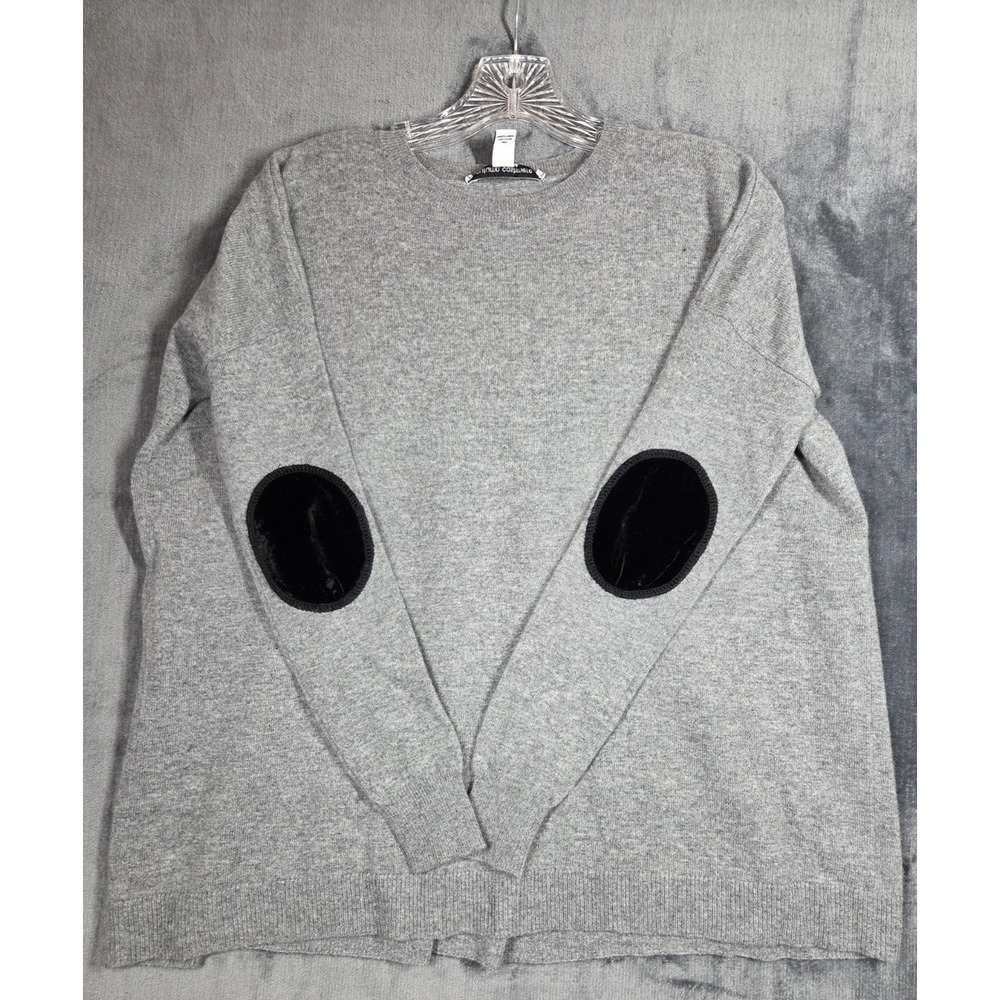 Autumn Cashmere Sweater Womens Small Gray Black Velvet Elbow Patch
